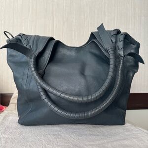 Elegant Gunmetal grey Leather Tote Bag